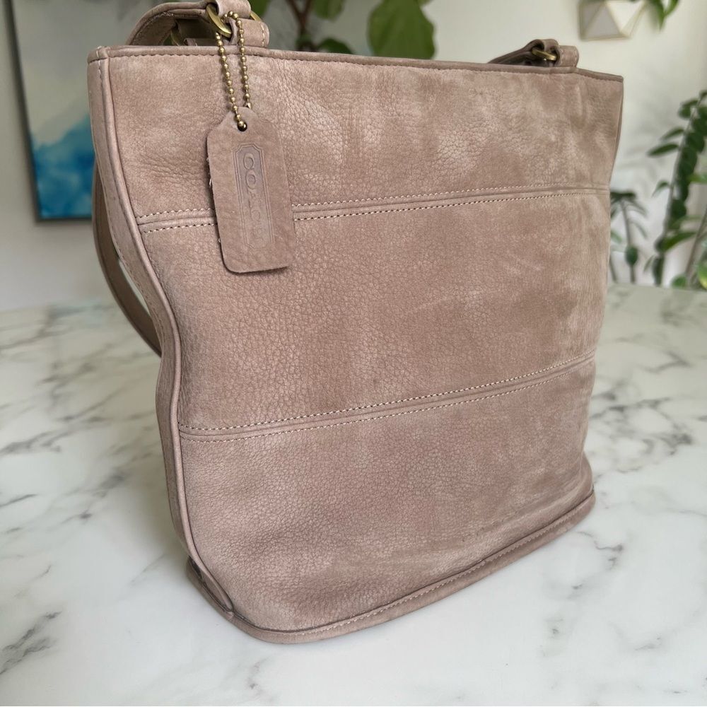COACH Vintage Nubuc Tribeca Shopper Shoulder Bag 4393 Grey Taupe Nubuck 90's USA - Picture 4 of 16